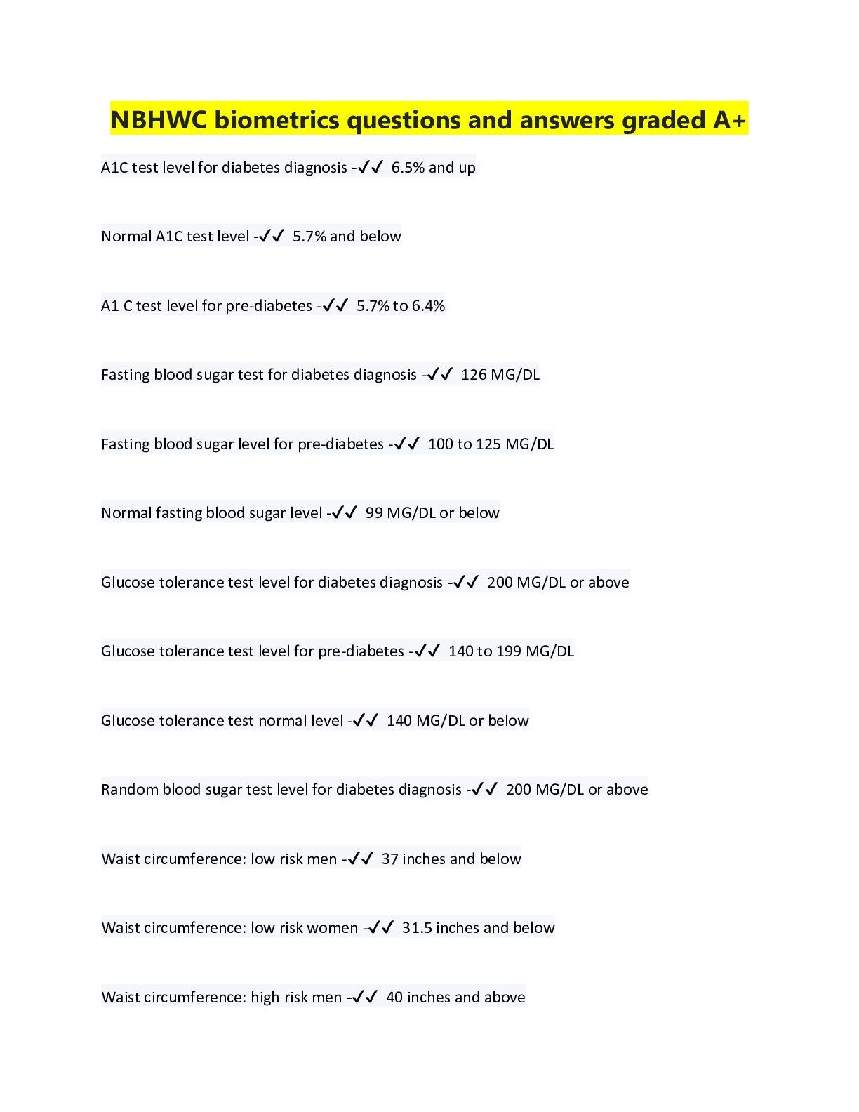 Preview image for NBHWC biometrics questions and answers graded A+